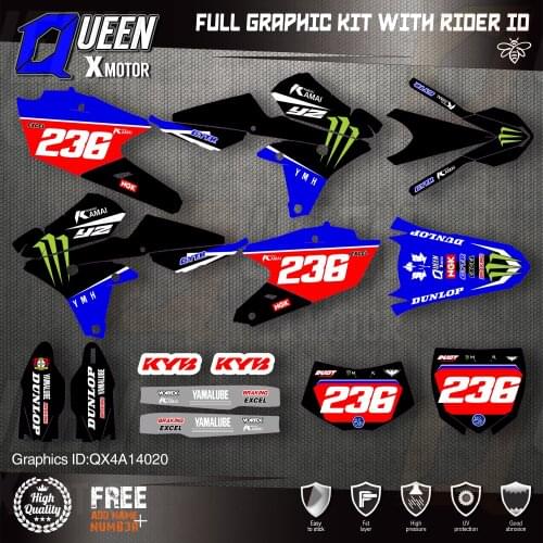 QUEEN X MOTOR Custom Team Graphics Backgrounds Decals 3M Stickers Kit For YAMAHA 14-18YZ250F 15-18YZ250FX WRF250 14-17YZ450F 020