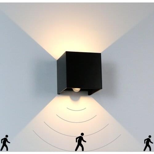 Led Wall Light with Sensor Bedside Lamp 12W Black White Up Down Wall Lamp Inside