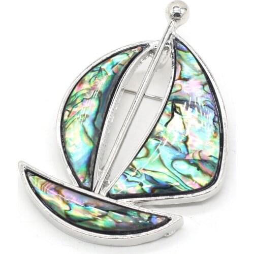 2021new Natural Paua Abalone Shell Classic Sailboat Shell Pendant Brooches Women Men Jewelry Making DIY Accessories Party Pin