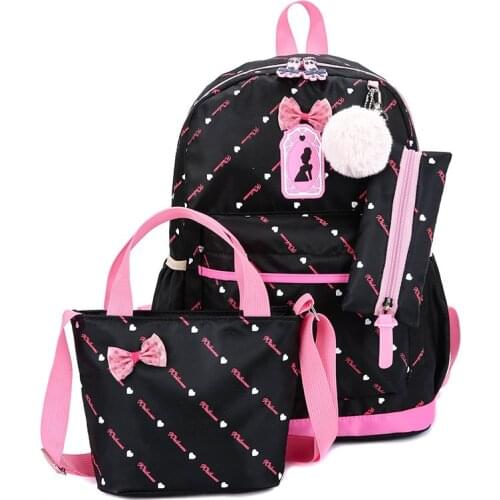 New 3pcs Printing School Bags For Girls Teenager Schoolbag Fashion School Backpacks For Children Kids Travel Bag Black Bagpack