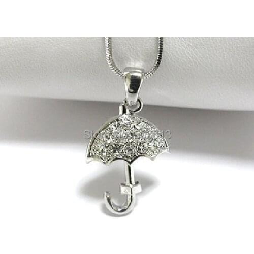 Wholesale fashion 3.2cm zinc alloy necklace dull silver plated umbrella crystal pendant necklace xy135