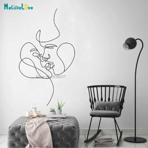 Couple Kiss Heart One Line Art Windows Decor Outlines Living Room Home Modern Decal Removable Vinyl Wall Stickers BD649