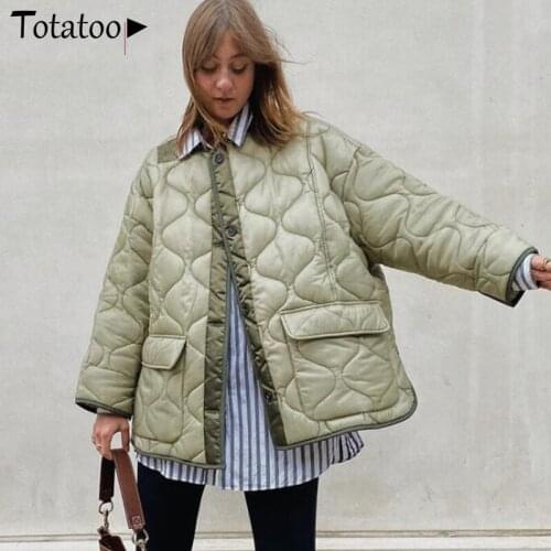 Totatoop Green Thick Parkas Autumn Winter Coat Women 2021 Long Sleeve Single Breasted Oversize Outwear Cotton Female Overcoat