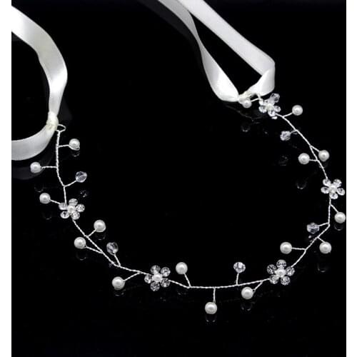 Korean Headbands with Pearl Beaded For Women Ribbon Flower Style Hair Bands Bridal Wedding Party Headwear Headpieces FORSEVEN