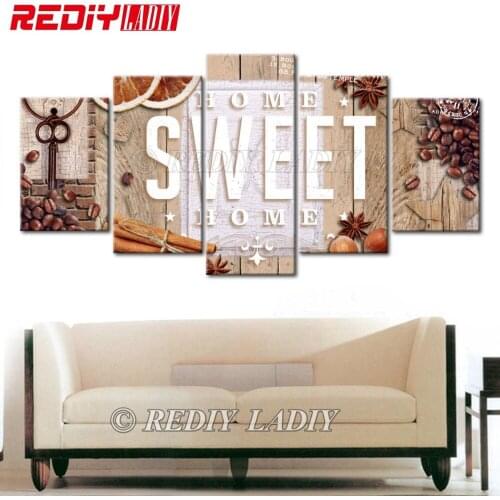 REDIY LADIY DIY Diamond Painting Triptych Mosaic Pattern Home Sweet Home 5 Panels Modular Picture Diamond Embroidery Wall Arts