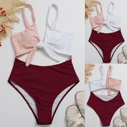 Adjustable shoulder strap Women Sexy Solid Push Up High Cut Lace Up Halter Bikini Set One Piece Swimwear swimsuit cover up F4