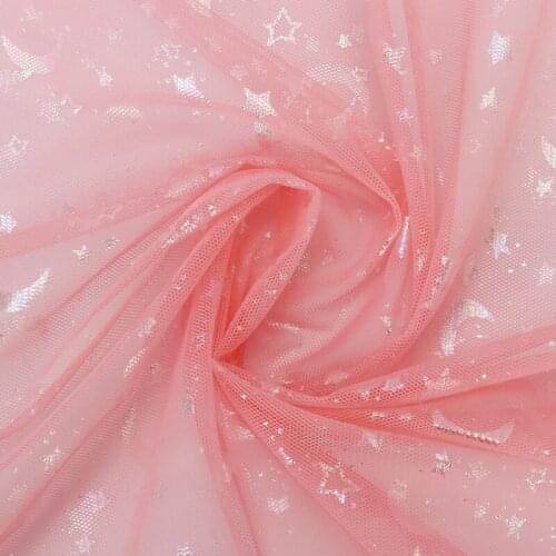 Blue / Grey Twinkle Stars Moon Print Tulle Mesh Lace Fabric Sparkle Wide lace for Bridal Wedding Veil DIY Sewing Dress Fabric