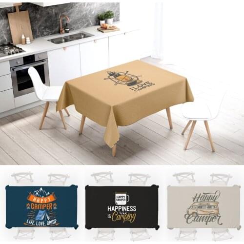 I Love Happy Camper Navy Black Beige Coffee Dining Table Cover Anti-Stain Tablecloth Picnic Blanket Desk Protector Waterproof