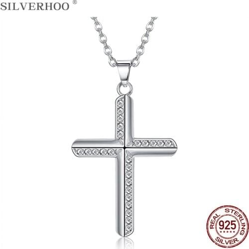 SLVERHOO 925 Sterling Silver Pendant Necklace Fashion Set Diamond Boutique Jewelry Simple Crucifix Necklace Fine Gift Trend 2021