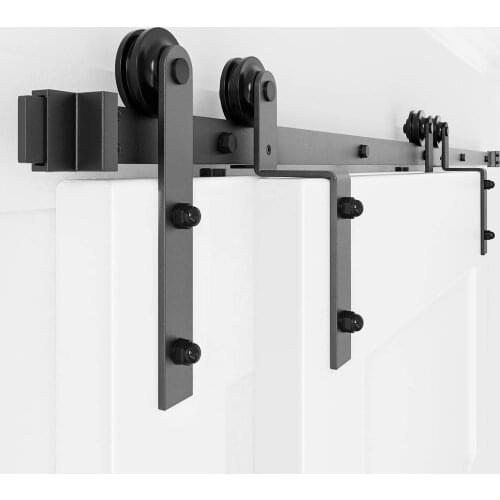 Heavy Duty Single Track Bypass Sliding Barn Door Hardware Kit for Double Doors Low Ceiling Easy Mount Slide Quietly and Smoothly