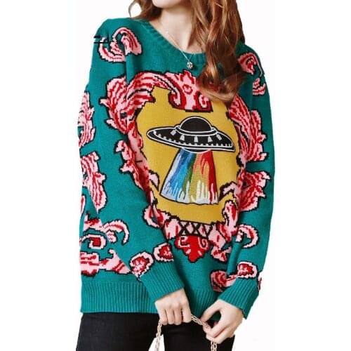 2021 Autumn And Winter Womens Long-Sleeved Thick Warm Jacquard Sweater Retro Exquisite Embroidery Top
