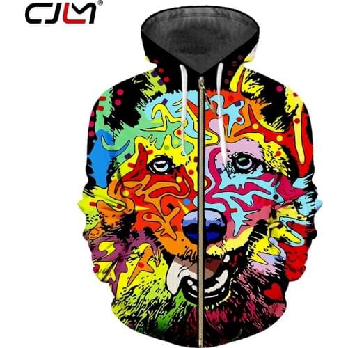 CJLM Man Colorful Funny Animal Casual 3D Printed Zip Hoodies Dog Pattern Unisex Wholesale Oversized 5XL