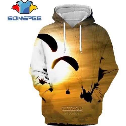 SONSPEE Skydiving 3D Print Men Women Hoodie Hip Hop Excitement Long Sleeve Sweatshirt Coat Paraglider Glider Mens Pullover Tops