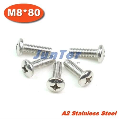 50pcs/lot DIN7985 M8*80 Stainless Steel A2 Pan Head Phillips (Cross recessed pan head) Screw