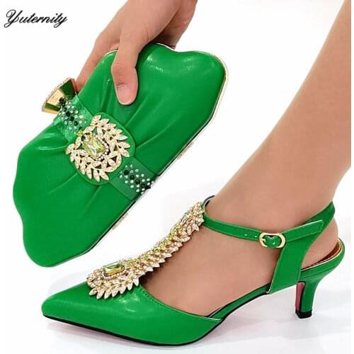 High Quality Women Cyrtsal Shoes And Bag to Match For Party Fashion Design Women High Heels Shoes And Bag Set On Stock
