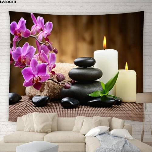 Zen Spa Tapestry Orchid Flower Stone Green Bamboo Board Retro Background Wall Hanging Cloth Hotel Living Room Bedroom Home Decor