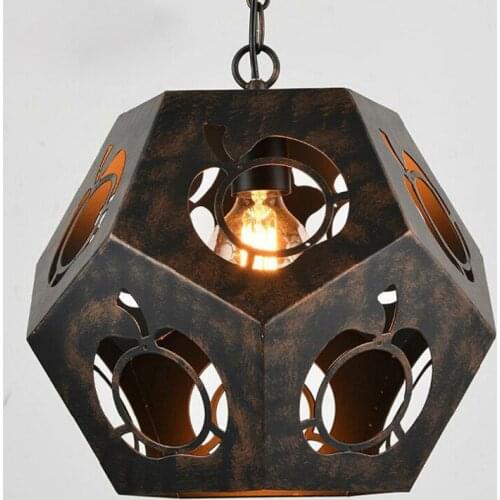 Loft retro iron diamond polyhedron pendant light American style country cafe restaurant bar hanging lighting E27