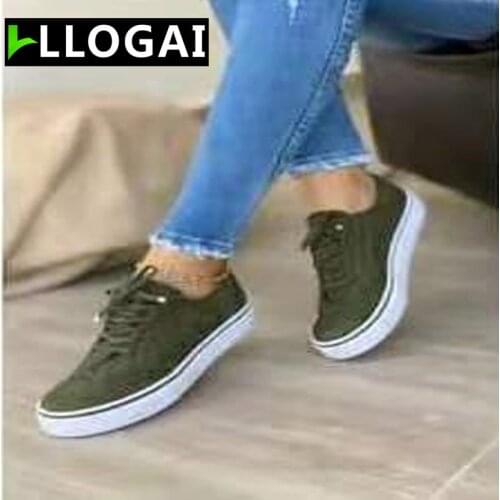 Spring Fashion Women Faux Suede Vulcanize Sneakers Flat Heel Round Toe Lace Up Casual Comfort Cozy Shoes Ladies Outdoor Loafers