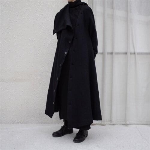 S-6XL!!2019 men and women homemade long coat and robe with irregular woollen cloth with diagonal buckle in winter black color