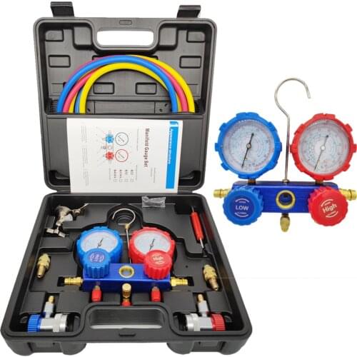 1 BOX Tool Kit Set Car Air Conditioning Pressure Manifold Gauge Hose AdapterR22 R-410A R-134a R-404A Refrigerant Pressure Gauge