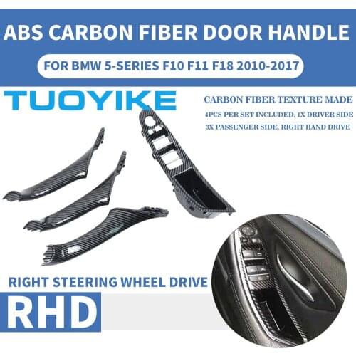 4/7PCS Right Hand Drive RHD Car Carbon Fiber For BMW 5-series F10 F11 F18 Interior Inner Door Pull Handle Trim Armrest Cover LHD