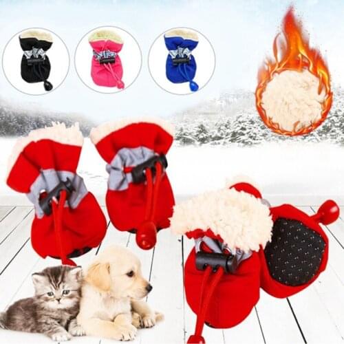 4pcs Antiskid Puppy Shoes Pet Protection Soft-soled Pet Dog Shoes Winter Waterproof Prewalkers Soft Supplies Pet Paw Care