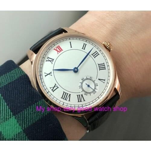 44mm PARNIS Asian 6498 17 jewels Mechanical Hand Wind movement mens watch White dial Rose gold case Mechanical watches PA79-P8