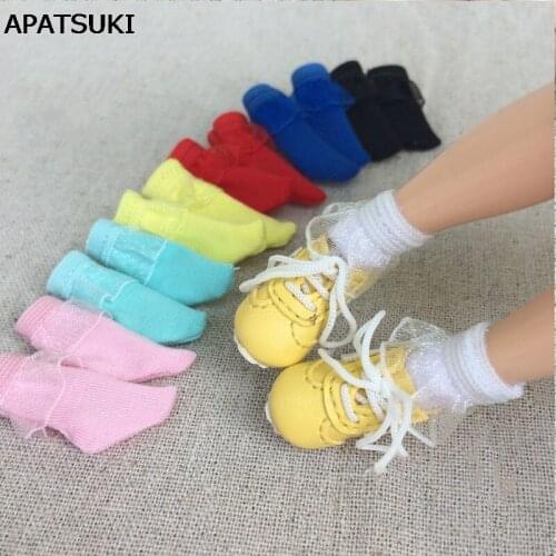 5pairs/lot Handmade Lace Short Socks for Blythe AZONE 1:6 Doll Sock For Barbie Solid Color Socks For Barbie Momoko OB 1/6 Doll
