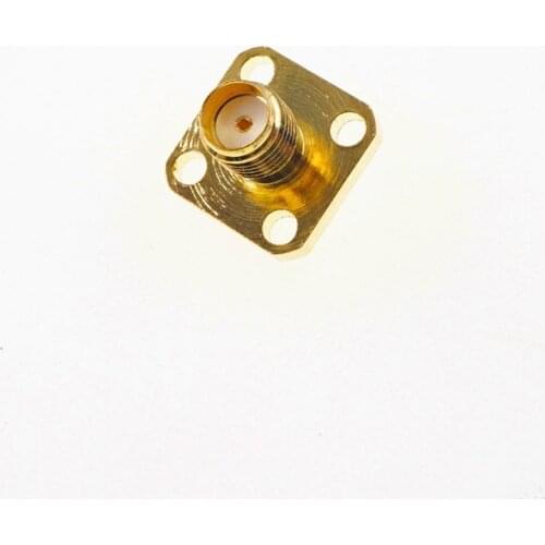 5pcs SMA Connector Jack Female Socket 50 Ohm Panel Mount Solder Flange Threaded 16.5 mm Height Gold Plate 4 Holes Flange Square