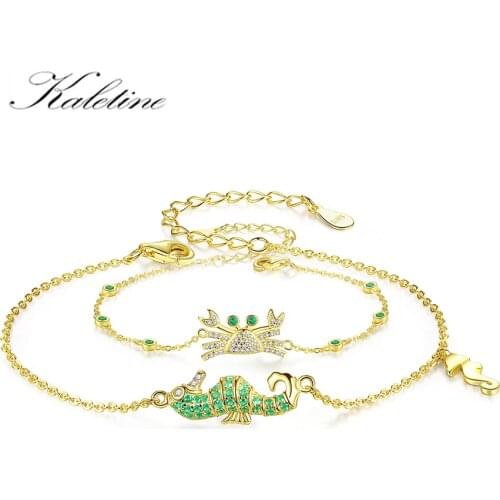 KALETINE 925 Sterling Silver Crab lobster Bracelets For Women Charm Zircon Femme Gifts for Grils Jewelry Accessories