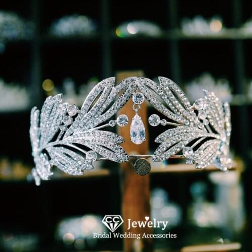 CC Bridal Crowns Wedding Hairwear Women Accessories Bridal Headdress Engagement Jewelry Leaf Shape Diadems Trendy Hairbands HS04