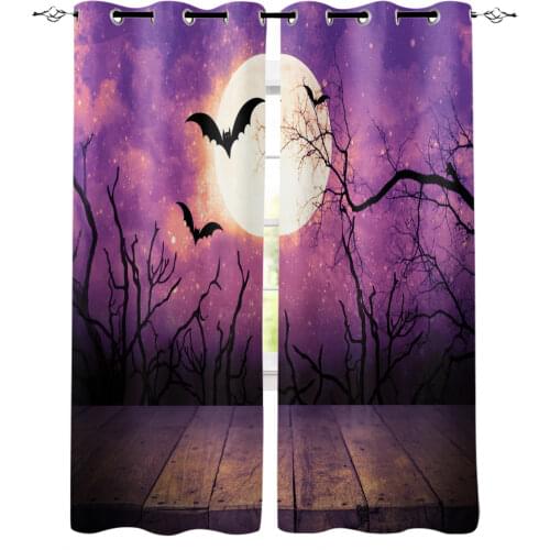 Wooden Table Halloween Purple Window Curtains Window Blinds Living Room Decor Bedroom Kids Curtain Panels With Grommets