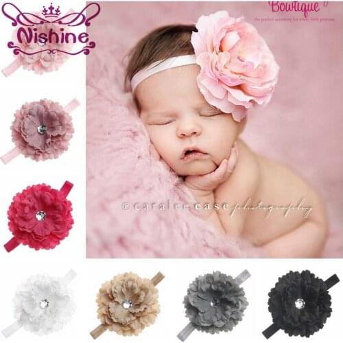 Nishine Kids Peony Flowers Headband With Acrylic Button Girl Floral Headband Newborn Headwear Hair Accessories Photography Props