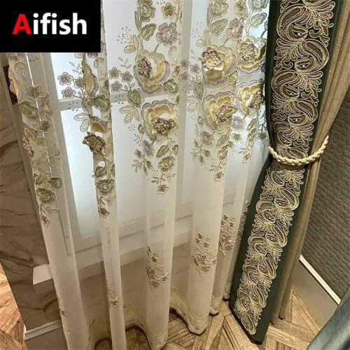 European 3D Embossed Embroidered Large Flower Thick Blackout Window Curtains For Living Room High Quality Villa Bedroom Curtain