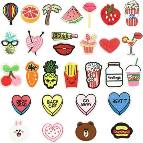 Fruit Patches Cloth Paste Sticker DIY Heart Cartoon Embroidery ice Cream Lips Badge for Clothing Clothes Accessory New