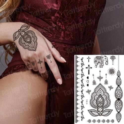 Henna stickers for hands mandala temporary tattoo sticker mehndi bracelet jewelry stickers lace flower tatoo black waterproof