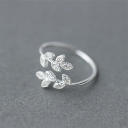 Korean 925 Sterling Silver Adjustable Crystal Leaf Couple Statement Ring For Women Wedding Jewelry Anillos jz067