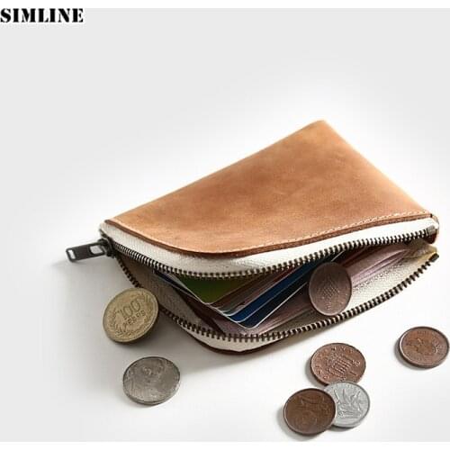 2019 Genuine Leather Wallet Men Women Handmade Vintage Short Zipper Small Wallets Purse With Coin Pocket Money Bag Card Holder