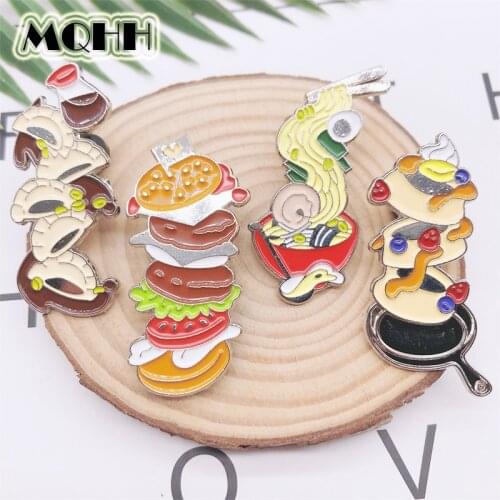 Cartoon Creative Fun Food Pin Burger Dumpling Ramen Fried Egg Enamel Brooch Alloy Badge Clothes Bag Accessories Jewelry Gift
