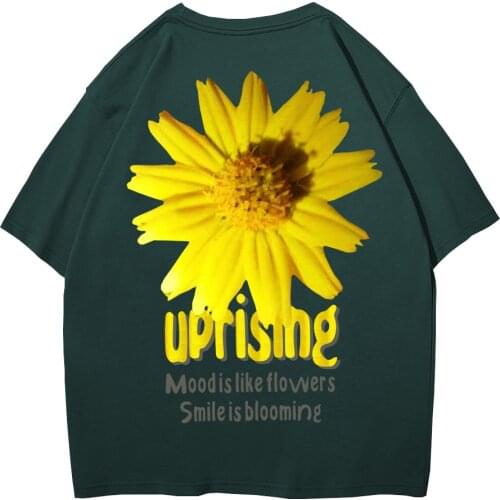 Men Hip Hop T Shirt Streetwear 2020 Chrysanthemum Daisy T-Shirt Summer Harajuku Tshirt Cotton Short Sleeve Black Tops Tee Flower