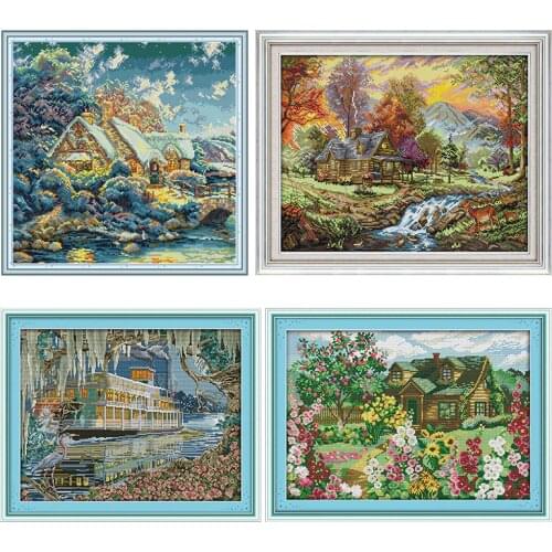 Holiday Villa Joy Sunday Cross Stitch Kit Embroidery Needlework Set Stamped Counted Crafts Home Decoration Gift 11CT 14CT Print