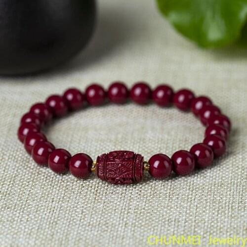 Natural Cinnabar Raw Ore High Content Cinnabar Bracelet Mens and Womens Clover Bracelet Classic Round bead a birthday present
