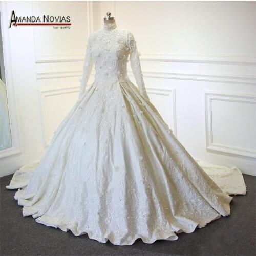 2019 New Style Muslim Long Sleeve Wedding Dress With High Neck