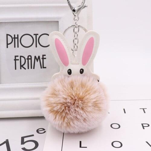 New Hot cute animals rabbit Fake Rabbit Fur Ball Key Chain Pompom Key Chain Pom Pom Key Rings Girl Women Bag Jewelry