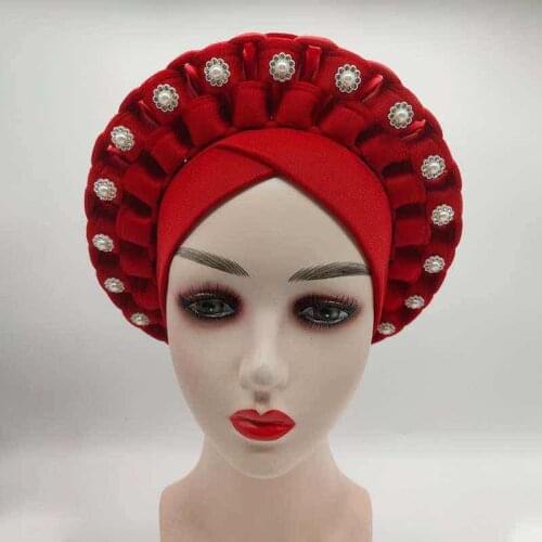 New Handmade African Auto Gele headties Ready to Wear women Turban Caps Ladies Nigerian Head Wraps Traditional Wedding aso oke