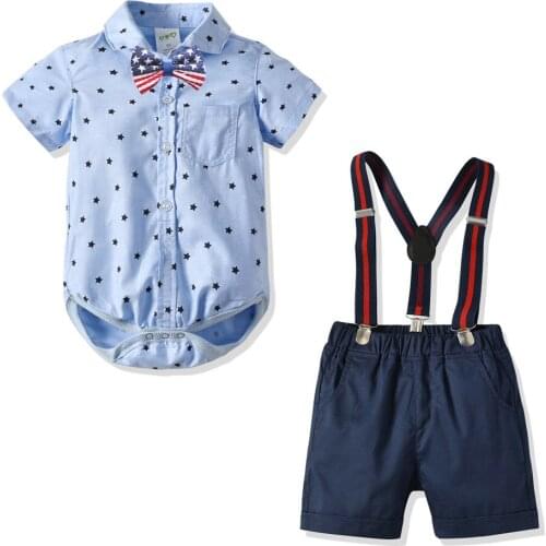 Newborn Clothes Infant Outfits Cotton Star Printed Jumpsuit with Shorts Belt Summer Toddler Baby Boys Clothes