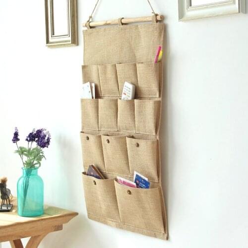 13 Pocket Plain Cotton Linen Key Hanging Bag Wall Store Storage Hanging Bag Household Clothes Art Adornment