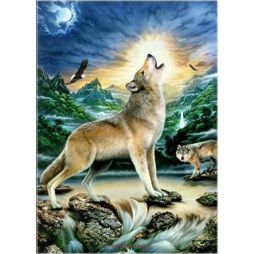 Full Embroidery Counted Cross Stitch Kits Needlework - Crafts 14 ct Aida DIY Arts Handmade Decor Oil painting - Howling Wolf