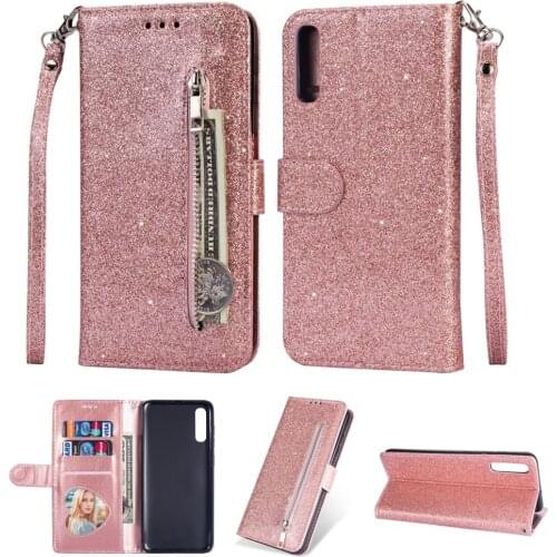 Luxury Bling Case for Samsung A750 A70 A50 A40 A6 2018 Card Stand Flip Zipper Wallet Coque for Samsung J3 J4 J5 J6 J7 2017 Funda