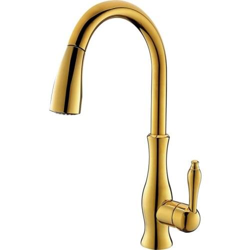 Kitchen Sink Faucets Hot & Cold Solid Brass Sink Mixer Taps Pull Out Spray Nozzle 360 Degree Rotating Single Handle Deck Mounted